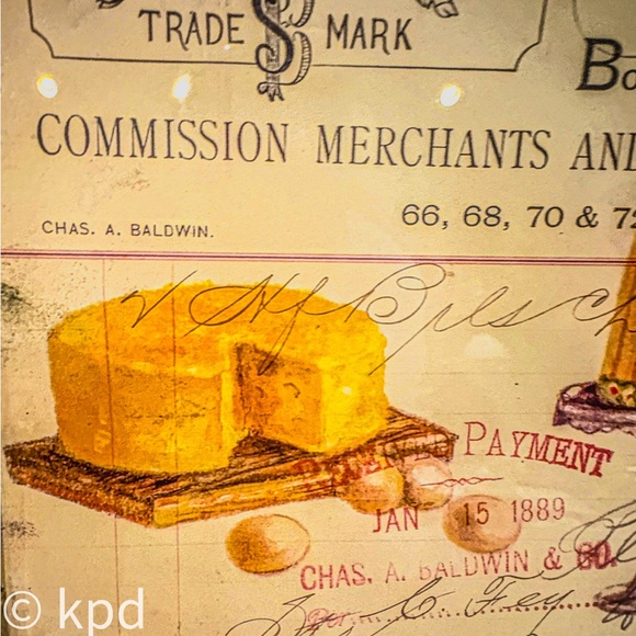 Vintage 1889 Boston Invoice Wall Art, Framed Antique Ephemera - Picture 7 of 9